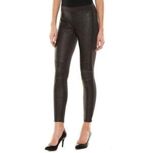Rock & Republic Size Medium Mixed Media Moto Leggings Vegan Leather Black